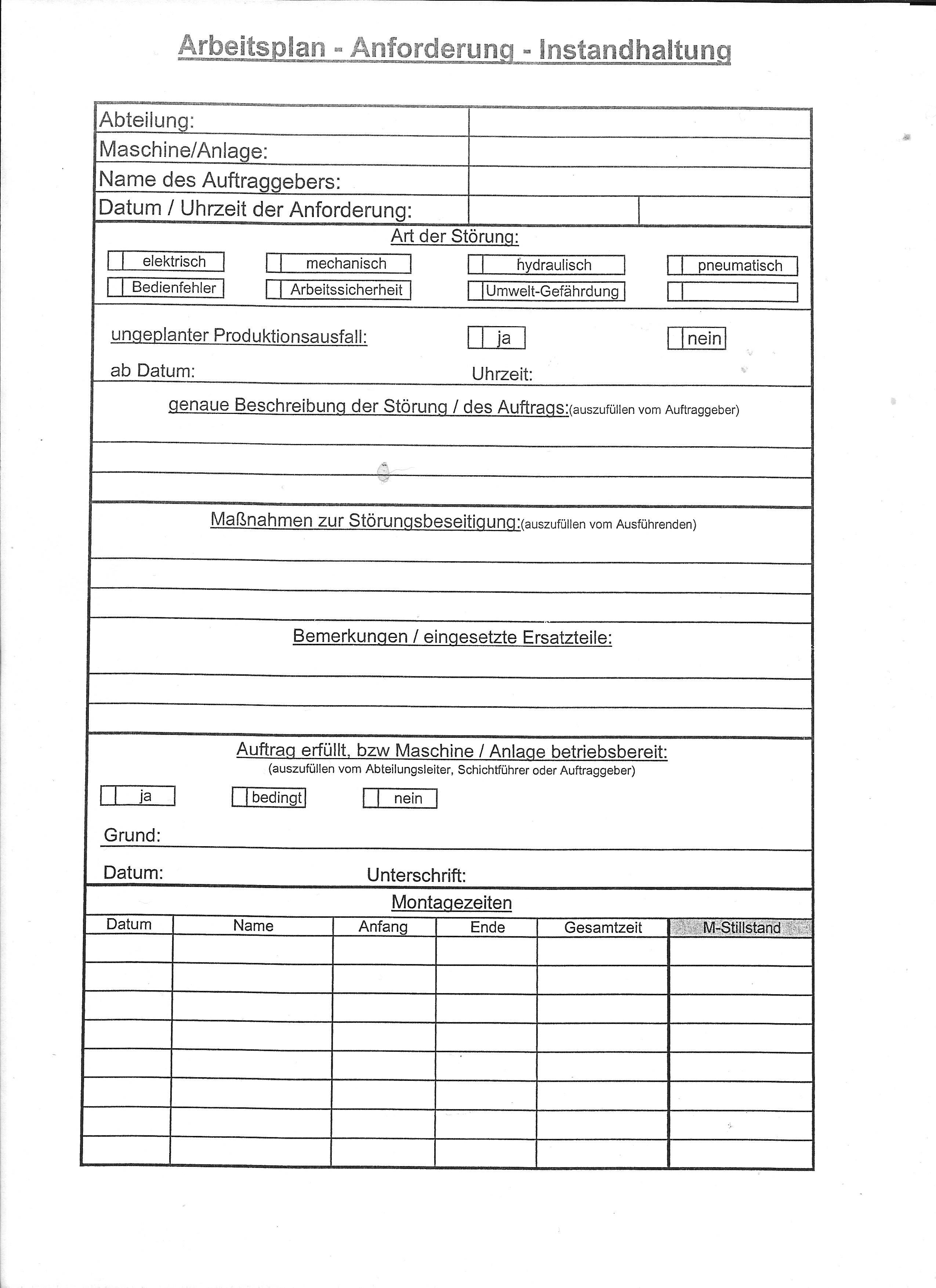 Anforderung-Arbeitsplan-Instandhaltungsleistungen
